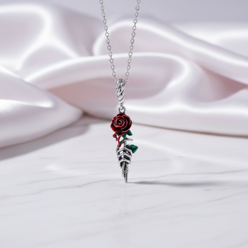 Neo-Gothic Skull & Enamel Blood Roses Charms
