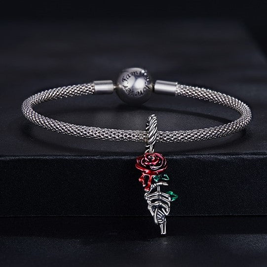 Neo-Gothic Skull & Enamel Blood Roses Charms