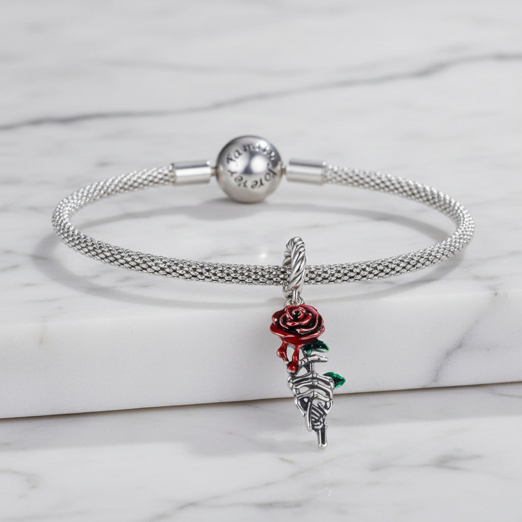 Neo-Gothic Skull & Enamel Blood Roses Charms