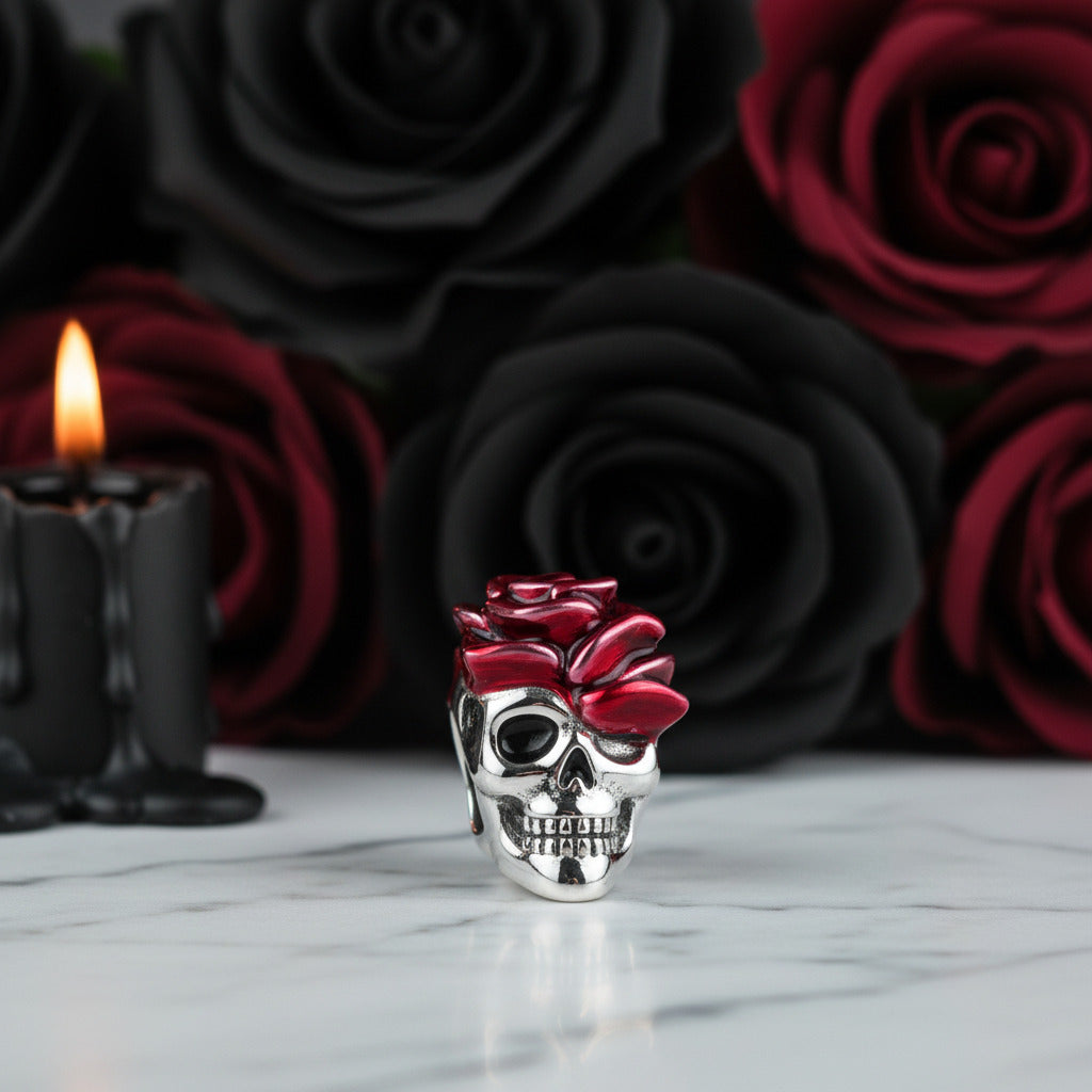 Neo-Gothic Skull & Enamel Blood Roses Charms
