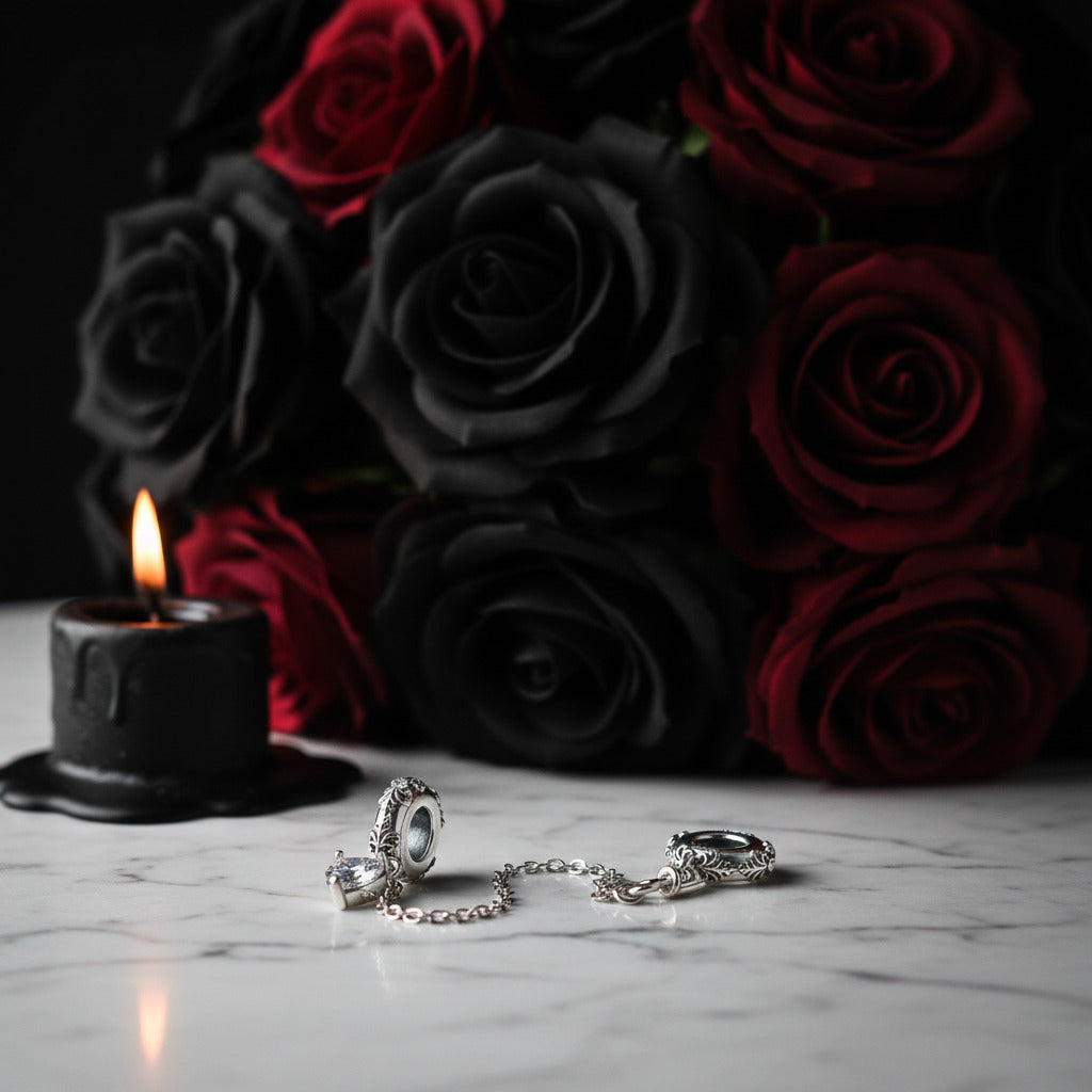 Neo-Gothic Skull & Enamel Blood Roses Charms
