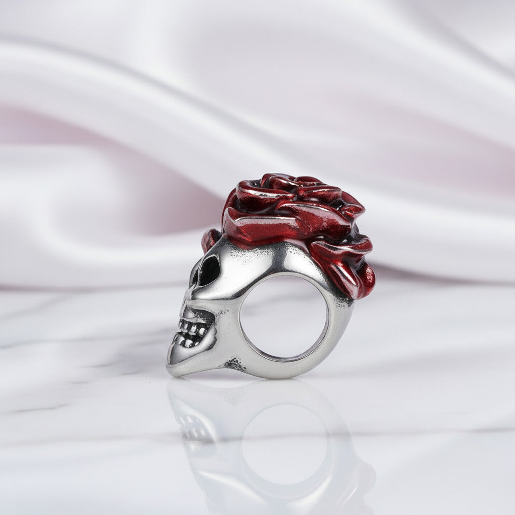 Neo-Gothic Skull & Enamel Blood Roses Charms