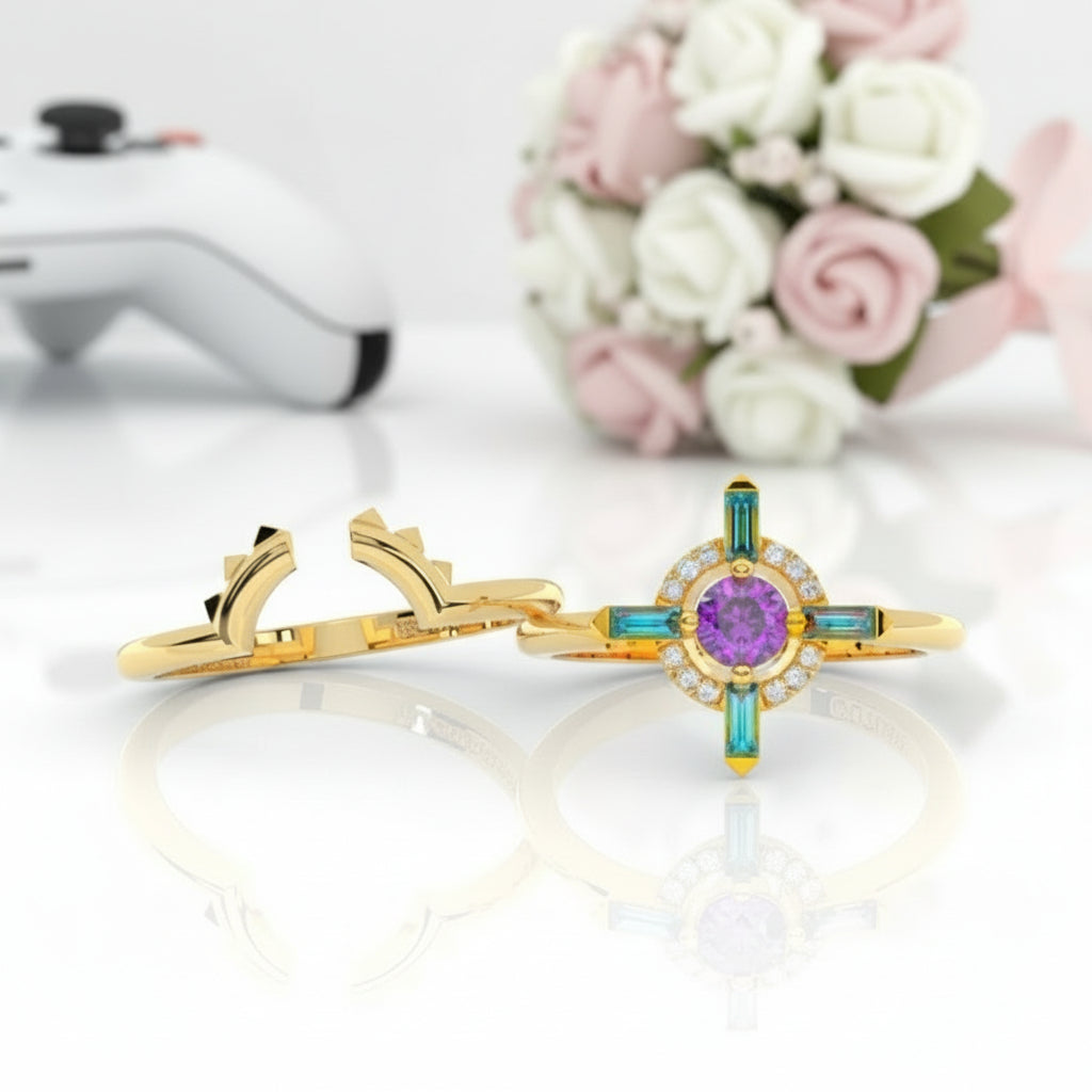 Outlaw's Ring Set- 14k Yellow Gold Video Game Inspired Rings