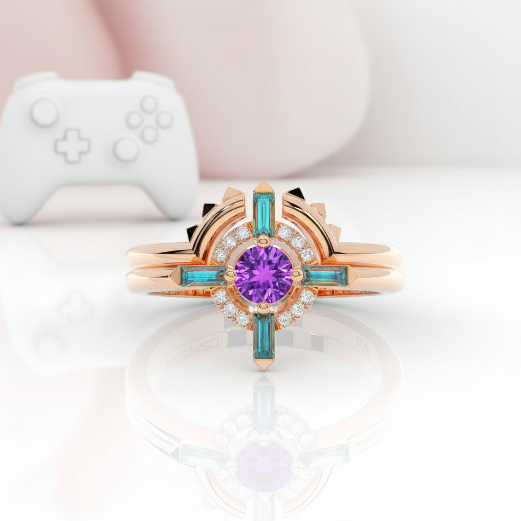 Outlaw's Ring Set- 14k Yellow Gold Video Game Inspired Rings
