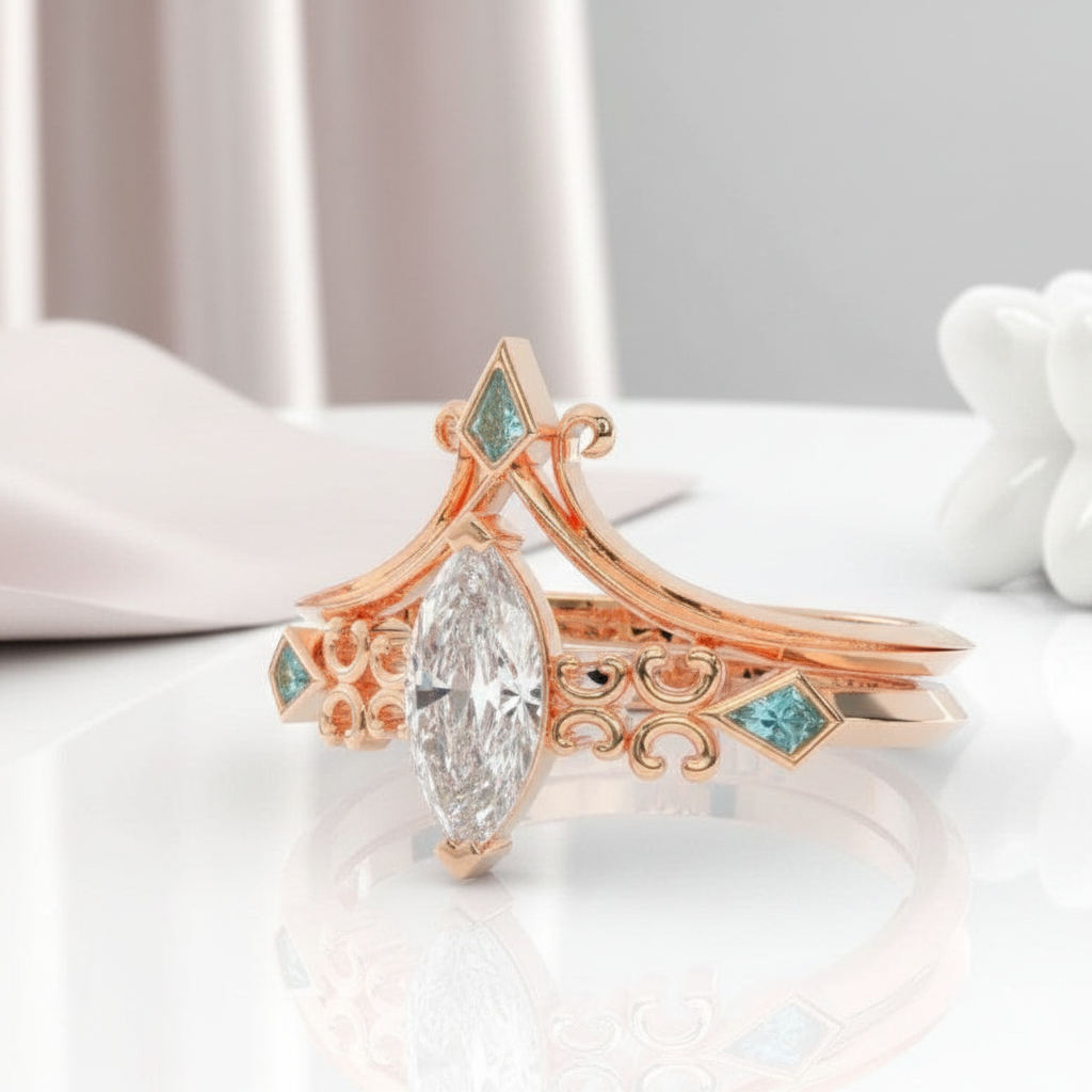 Paladin's 2-piece Ring Set (Women)- 14k Yellow Gold Video Game Inspired Rings