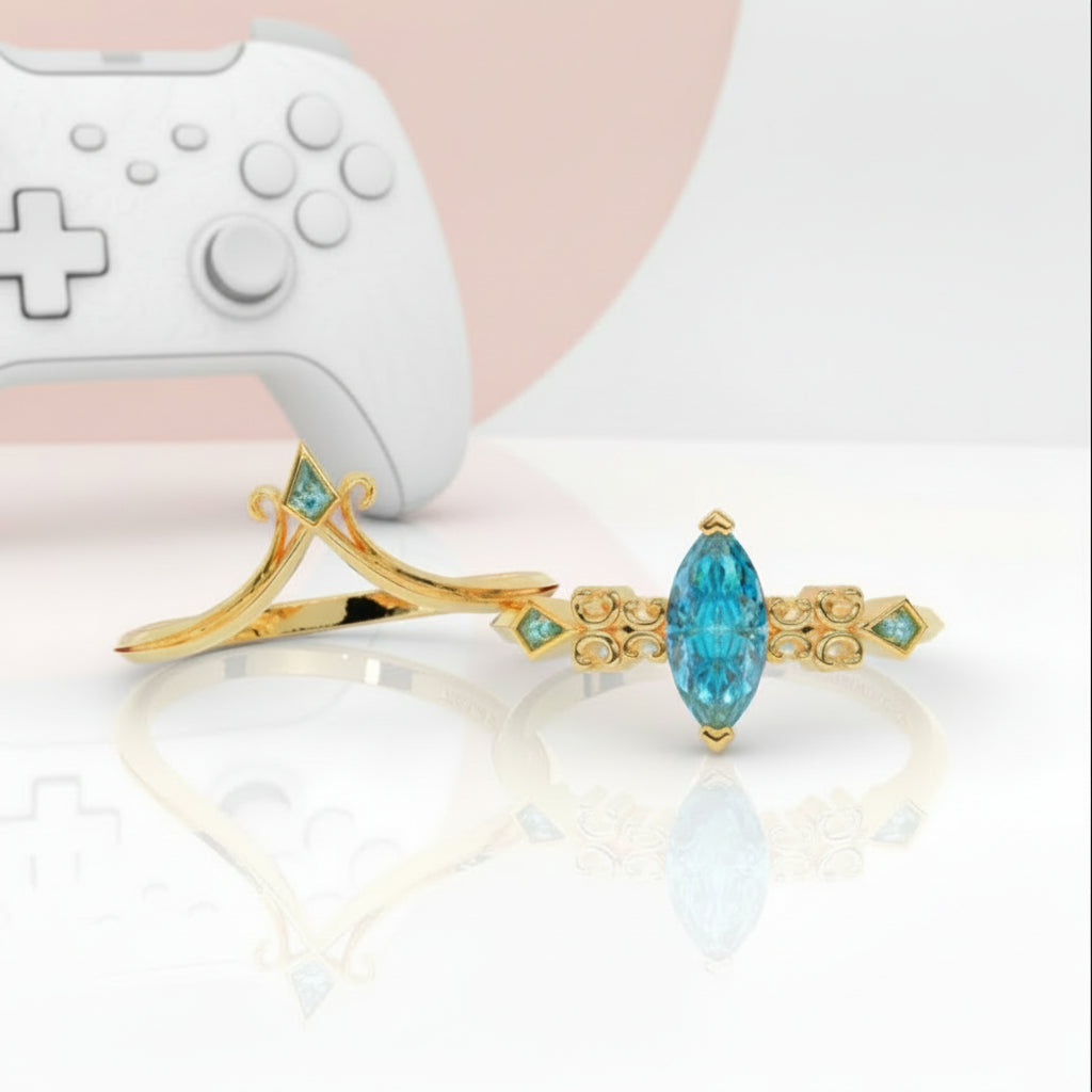 Paladin's 2-piece Ring Set (Women)- 14k Yellow Gold Video Game Inspired Rings