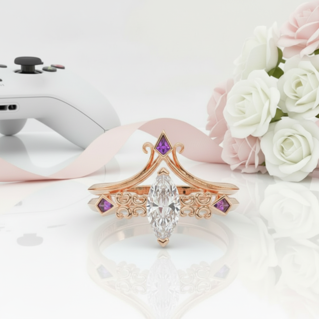 Paladin's 2-piece Ring Set (Women)- 14k Yellow Gold Video Game Inspired Rings