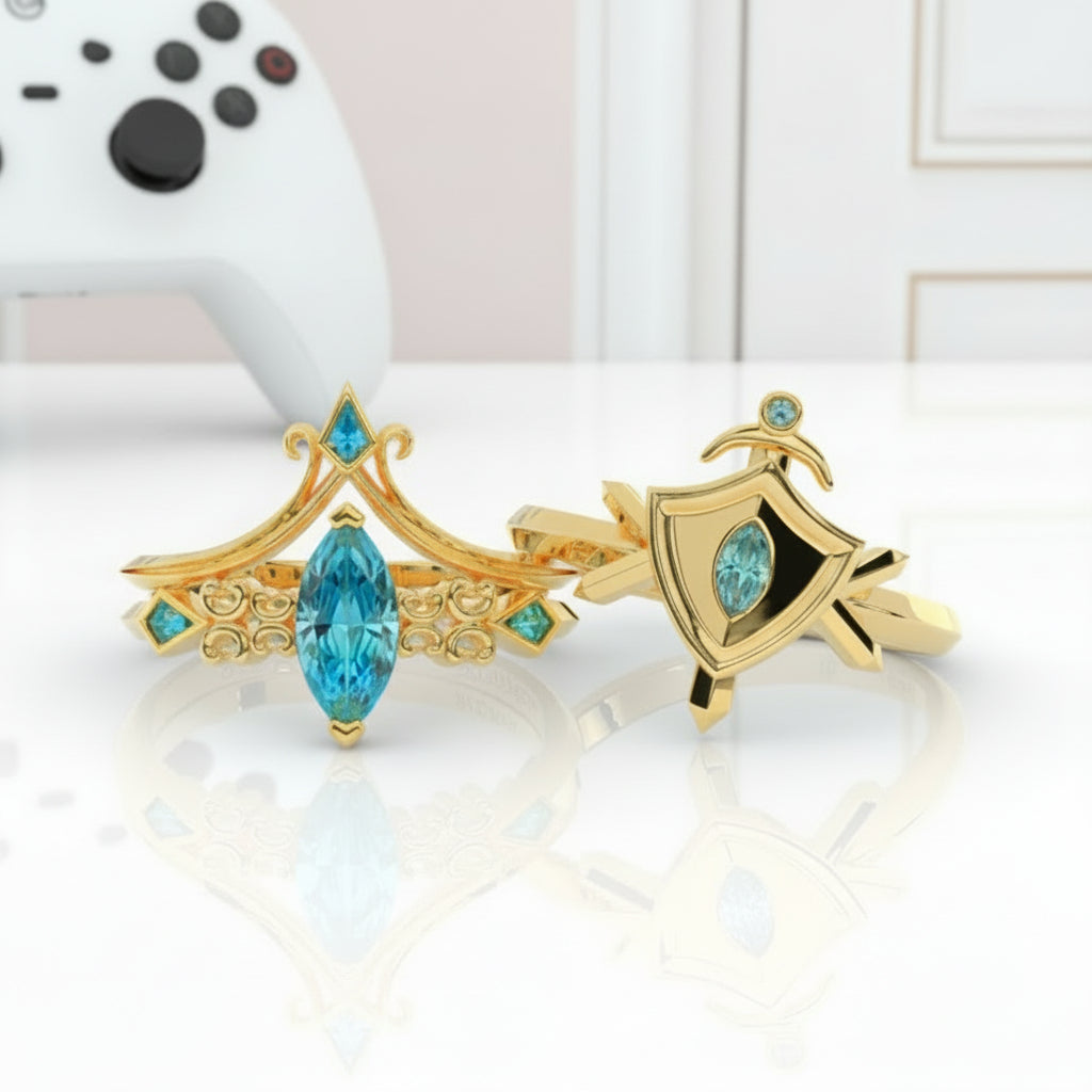 Paladin's 2-piece Ring Set (Women)- 14k Yellow Gold Video Game Inspired Rings