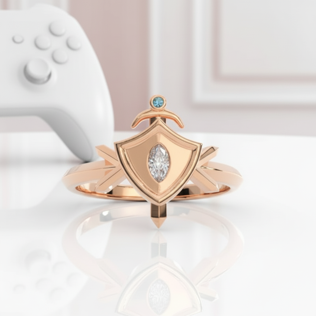 Paladin's Shield Ring (Unisex)- 14k Yellow Gold Video Game Inspired Rings