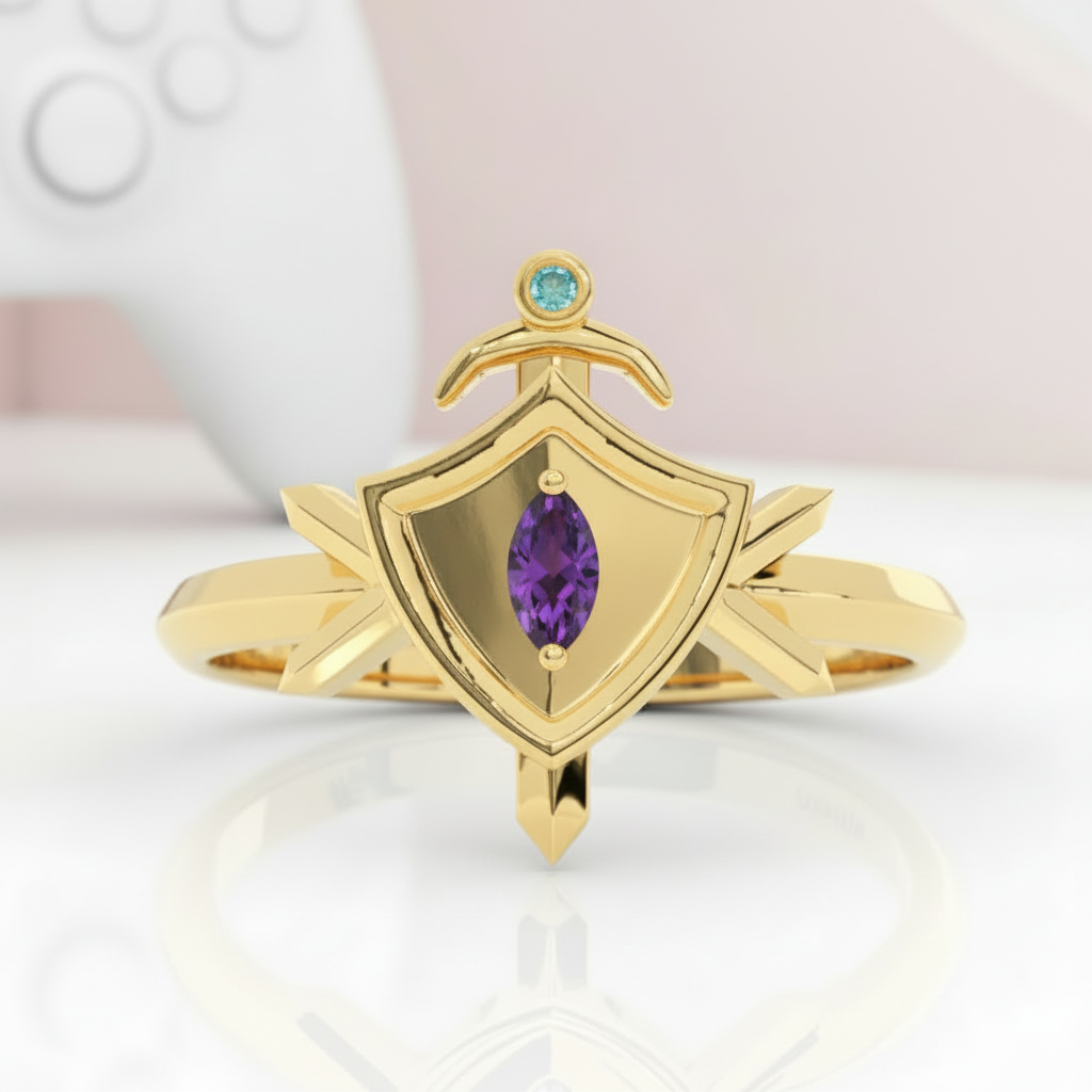 Paladin's Shield Ring (Unisex)- 14k Yellow Gold Video Game Inspired Rings