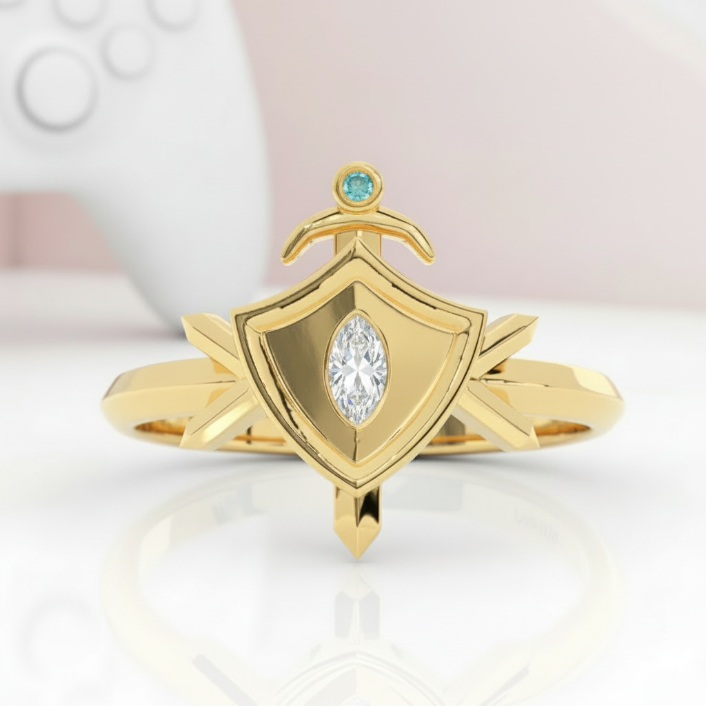 Paladin's Shield Ring (Unisex)- 14k Yellow Gold Video Game Inspired Rings