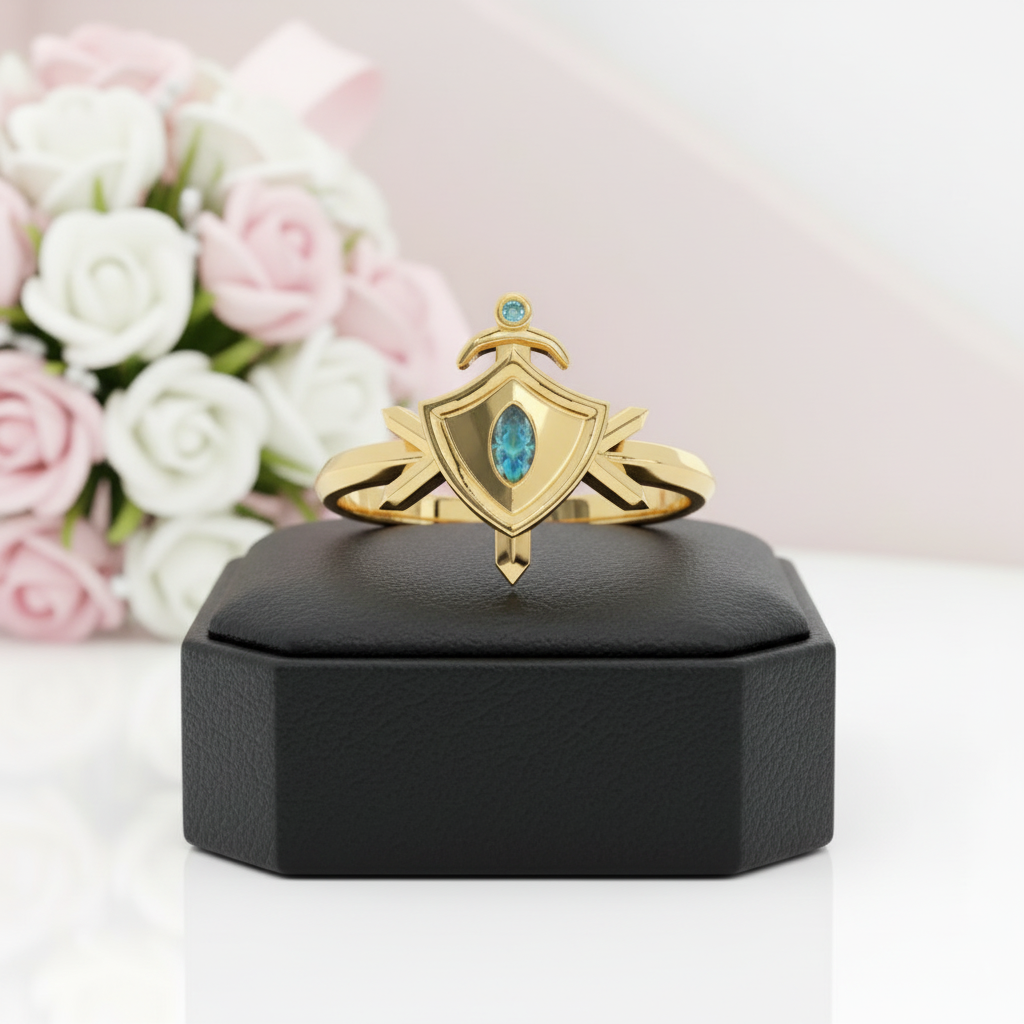 Paladin's Shield Ring (Unisex)- 14k Yellow Gold Video Game Inspired Rings