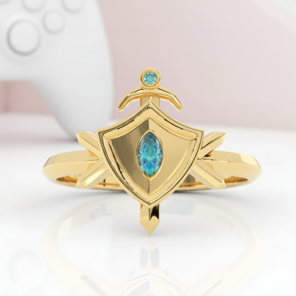 Paladin's Shield Ring (Unisex)- 14k Yellow Gold Video Game Inspired Rings