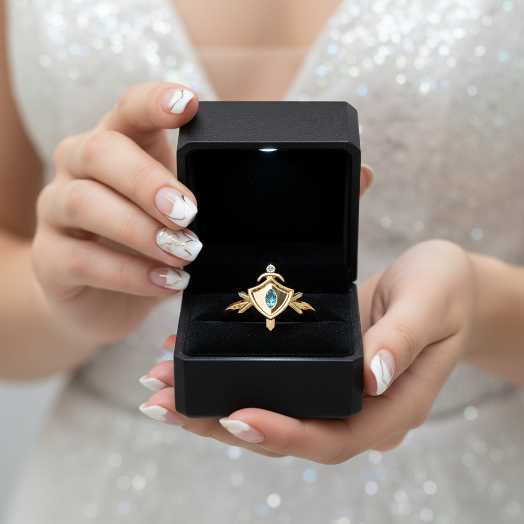 Paladin's Shield Ring (Unisex)- 14k Yellow Gold Video Game Inspired Rings
