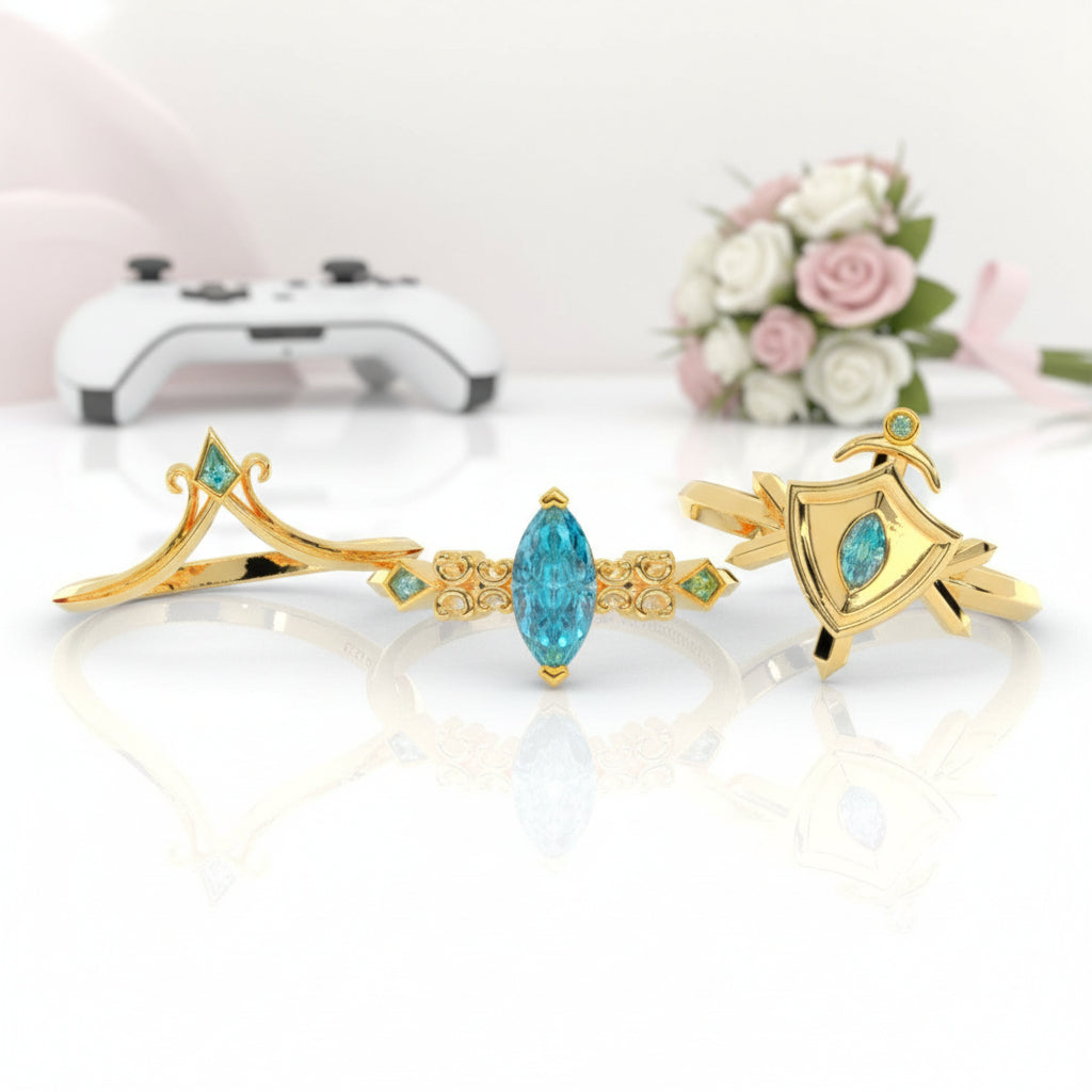 Paladin's 2-piece Ring Set (Women)- 14k Yellow Gold Video Game Inspired Rings