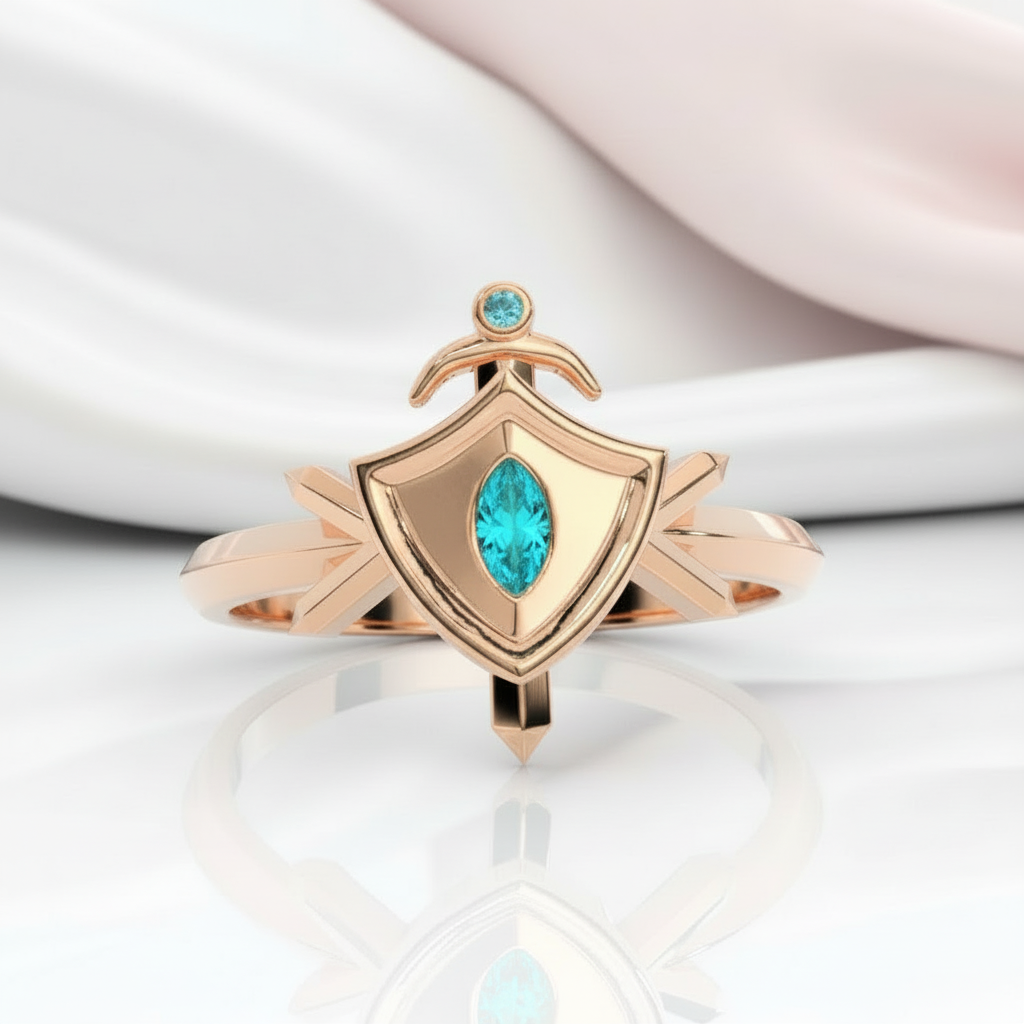 Paladin's Shield Ring (Unisex)- 14k Yellow Gold Video Game Inspired Rings