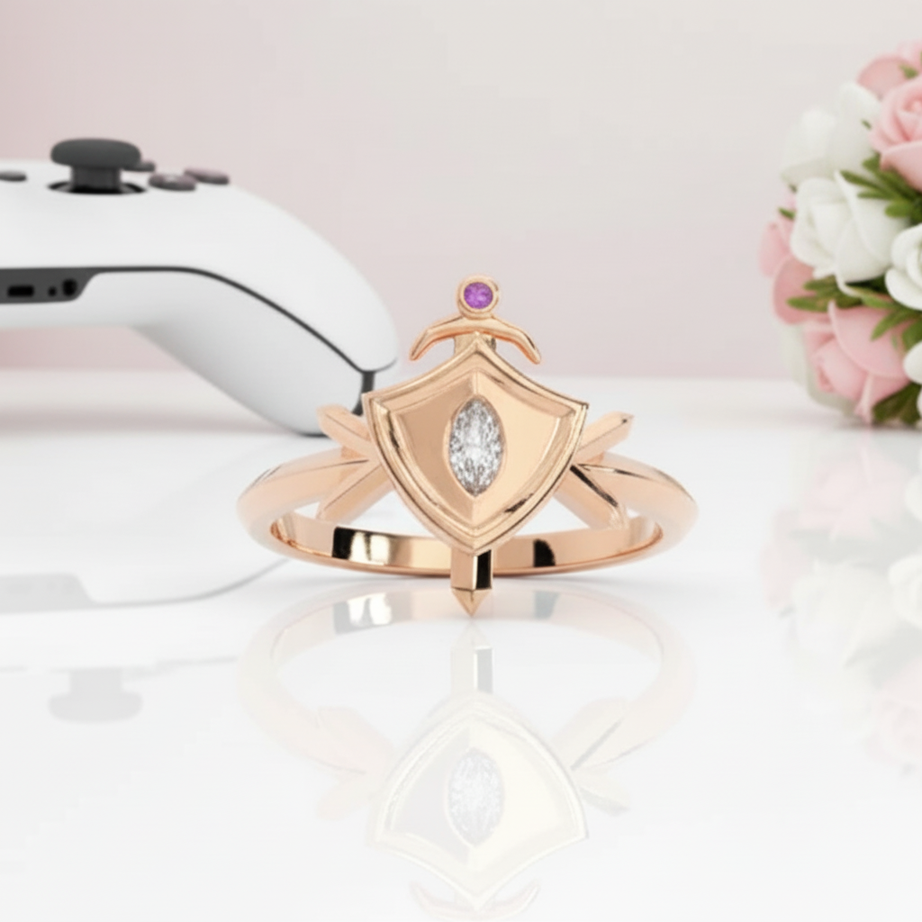 Paladin's Shield Ring (Unisex)- 14k Yellow Gold Video Game Inspired Rings