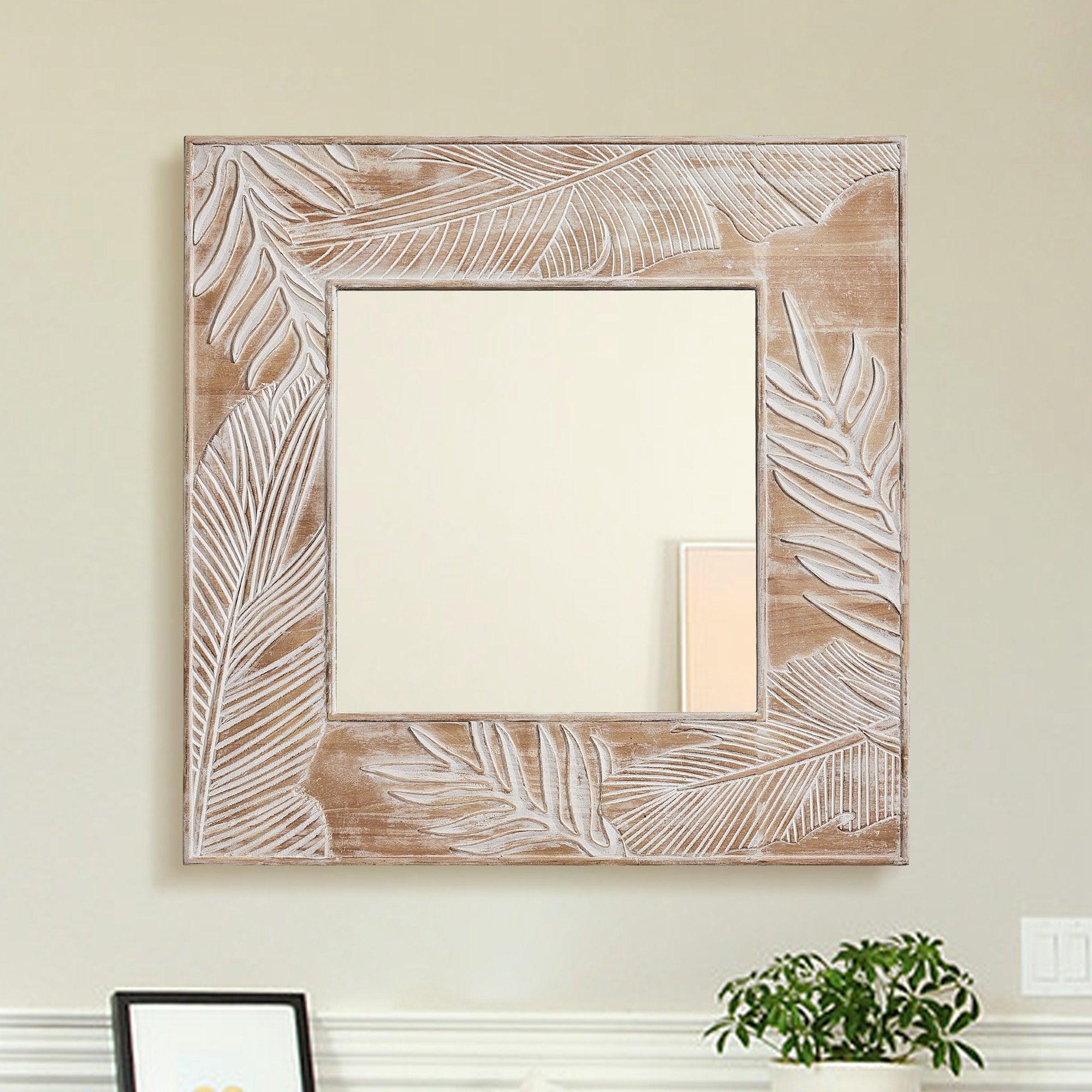 Parrot Uncle Frame for Mirrors Traditional Square Mirror Vintage Wall Decoration with Leaf Pattern