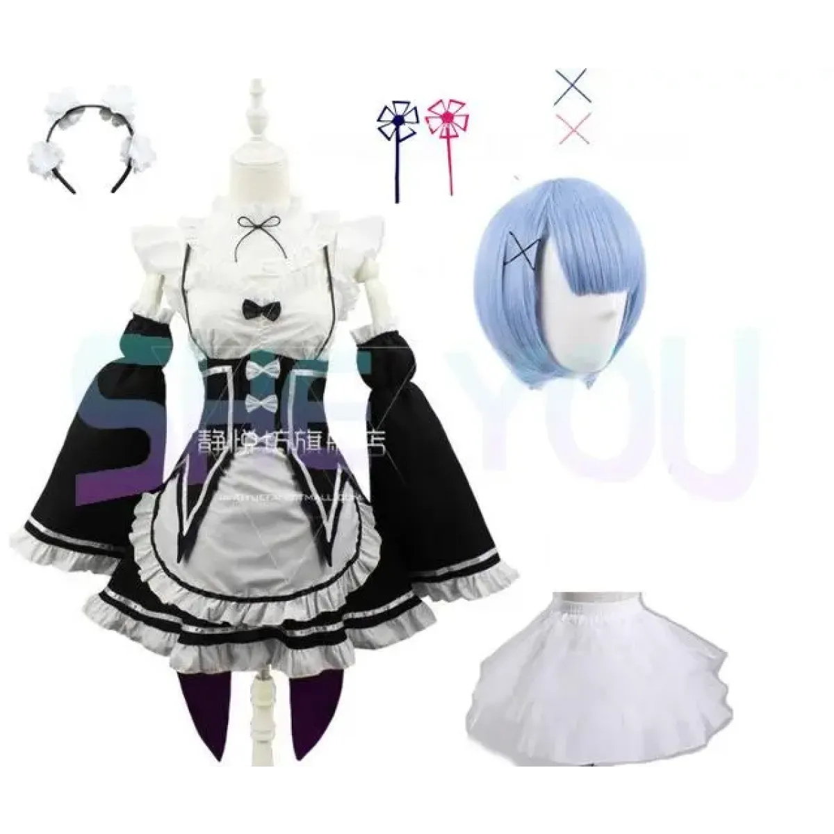 Ram Rem Cosplay Costume - Re:Zero Kara Hajimeru Isekai Seikatsu - Black Maid Outfit