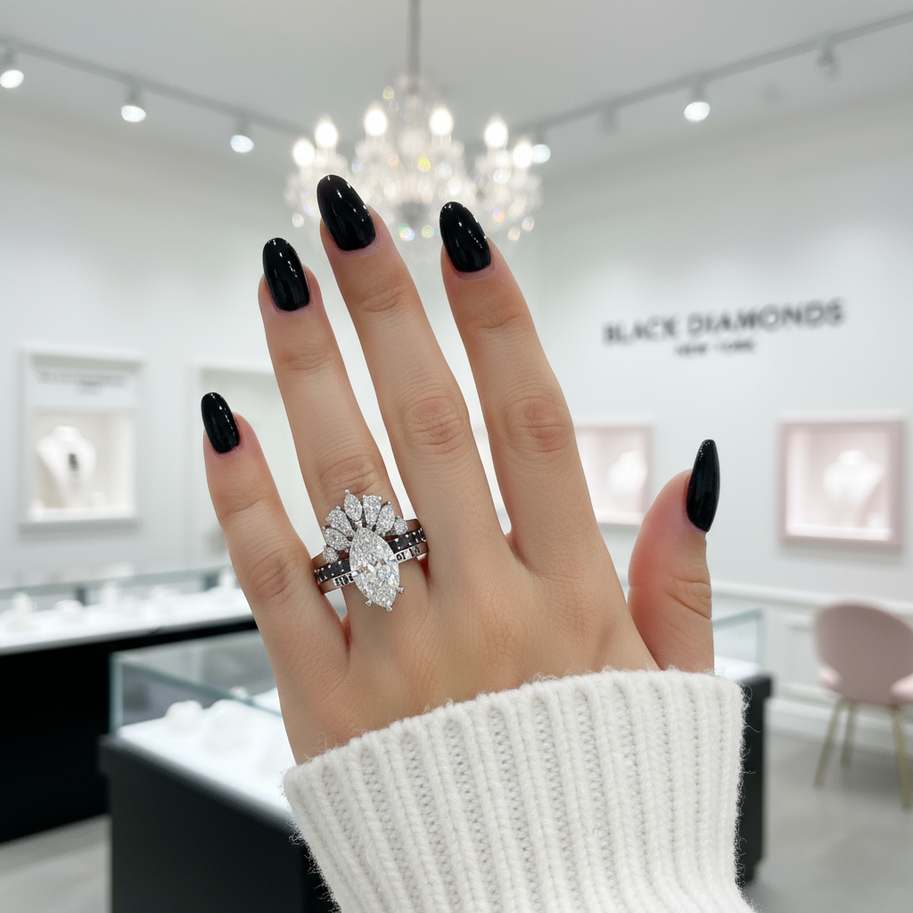 Ride or Die Wedding Rings- 2.5 Ct Marquise Cut Diamond Option Gothic Bridal Set in 14k White Gold
