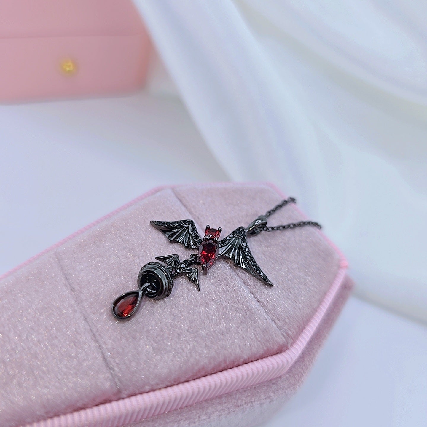 Bat Shaped Garnet Vintage Gothic Punk Necklace