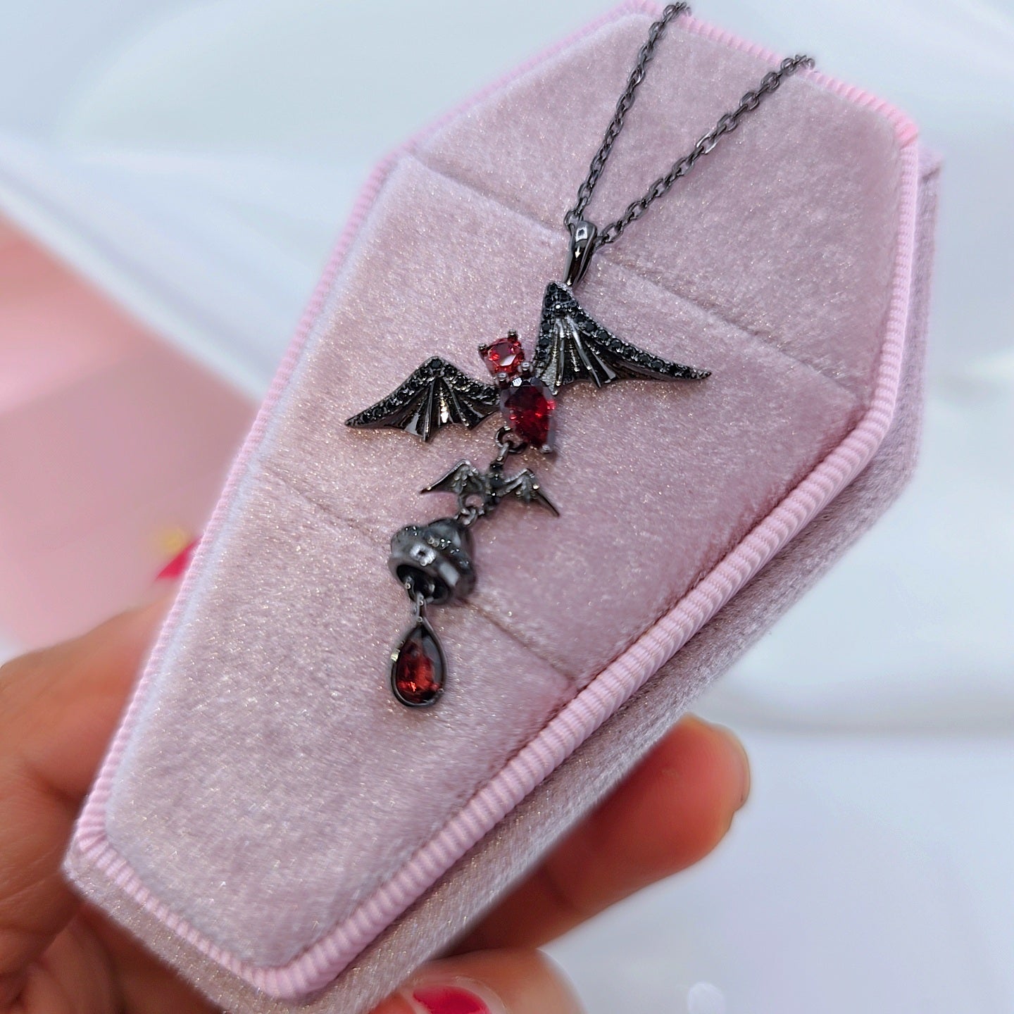 Bat Shaped Garnet Vintage Gothic Punk Necklace