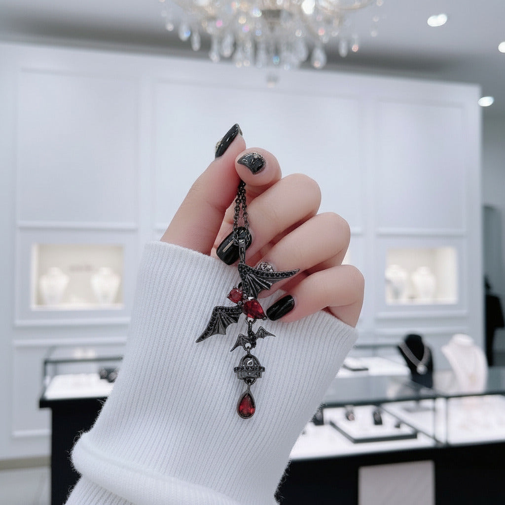 Bat Shaped Garnet Vintage Gothic Punk Necklace