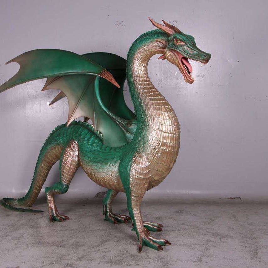 Large Green Dragon Standing Life Size Statue