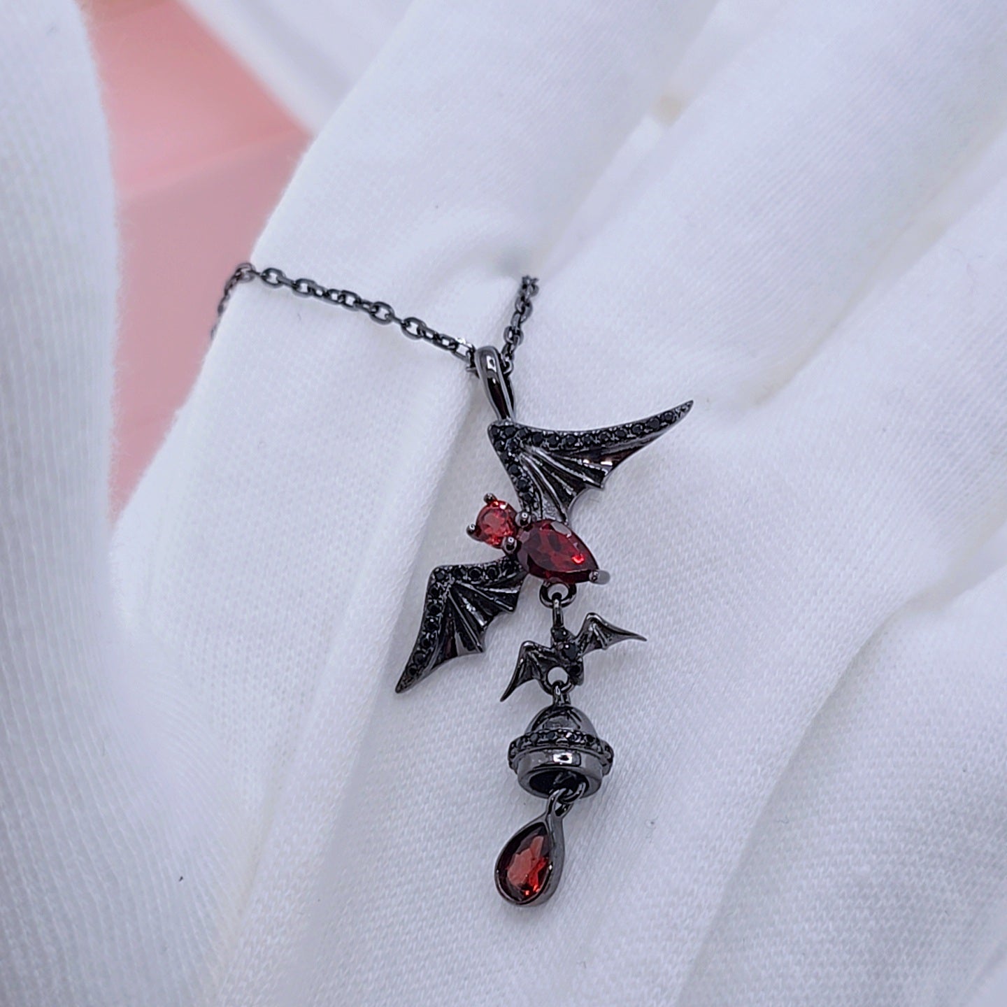 Bat Shaped Garnet Vintage Gothic Punk Necklace