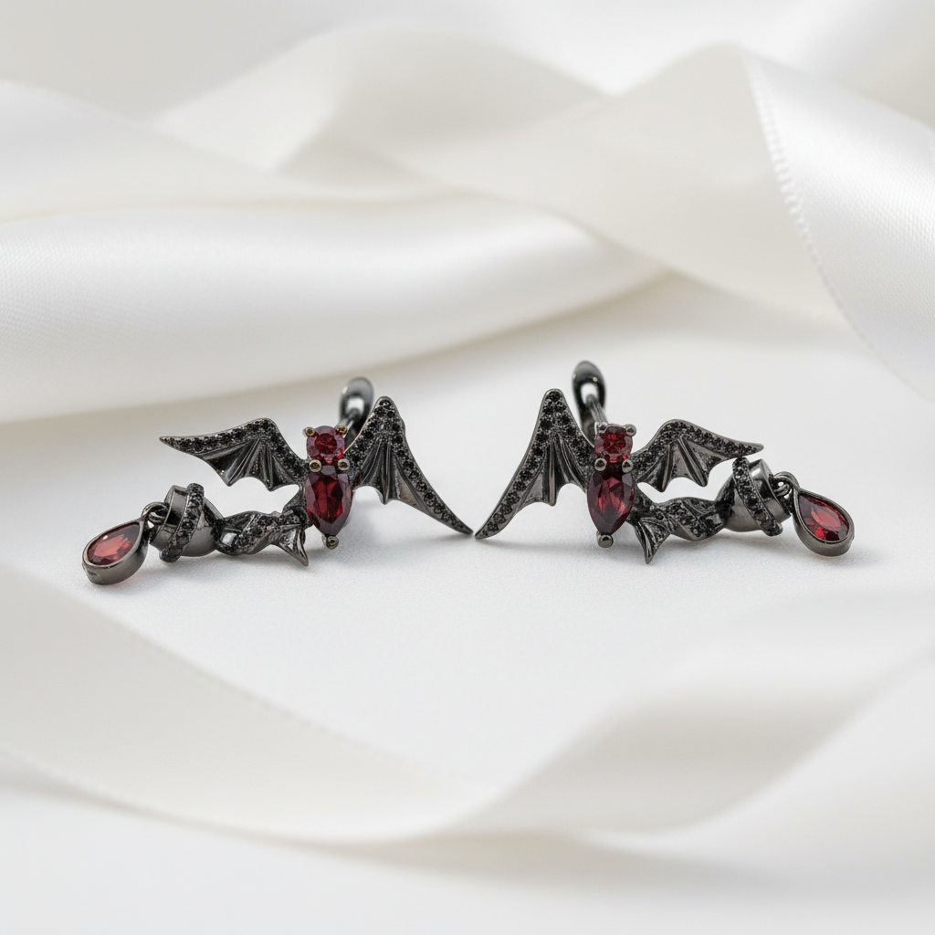 Bat Shaped Garnet Vintage Gothic Punk Earrings