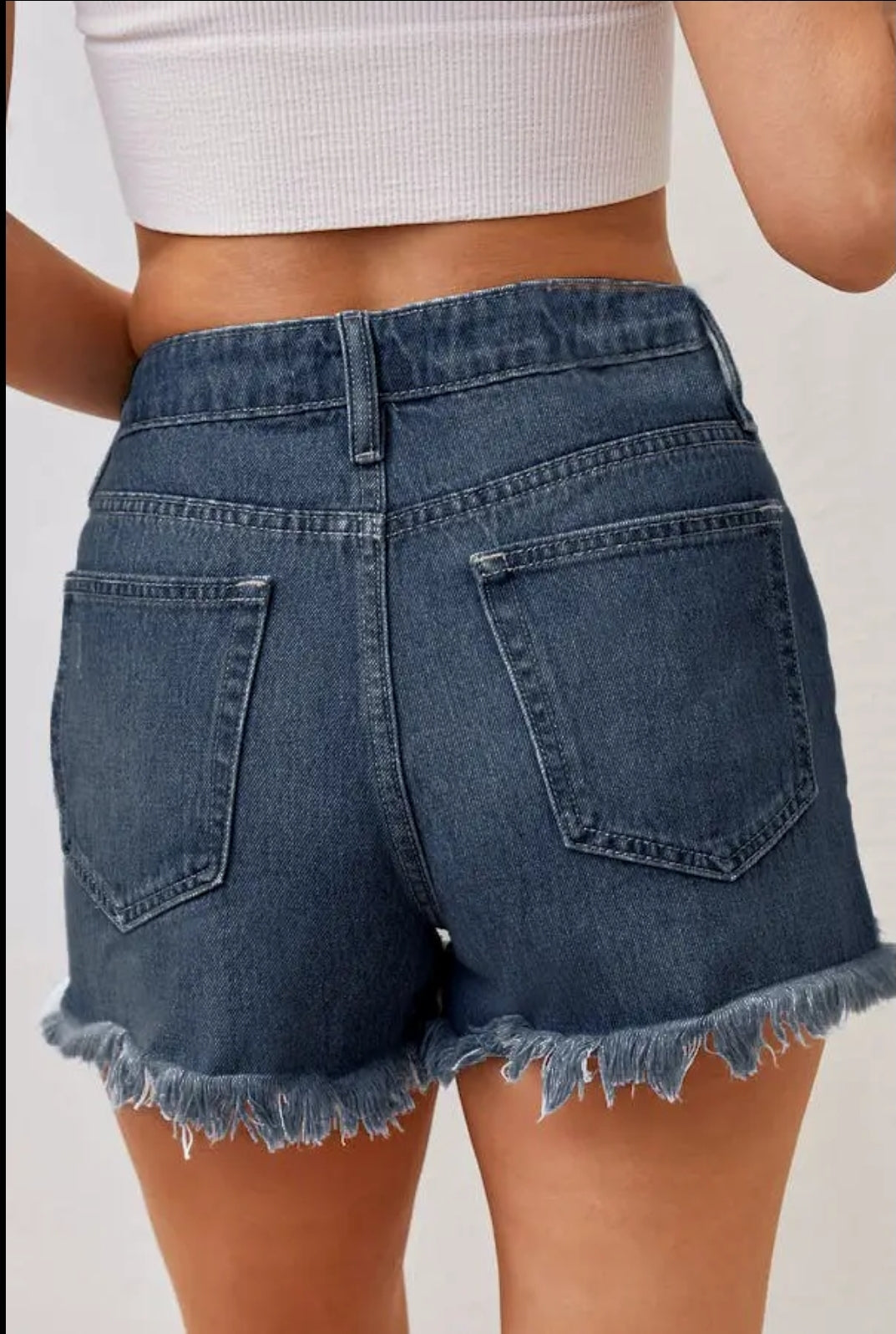 Vintage Med Wash Fringe Edge Bermuda Denim Shorts