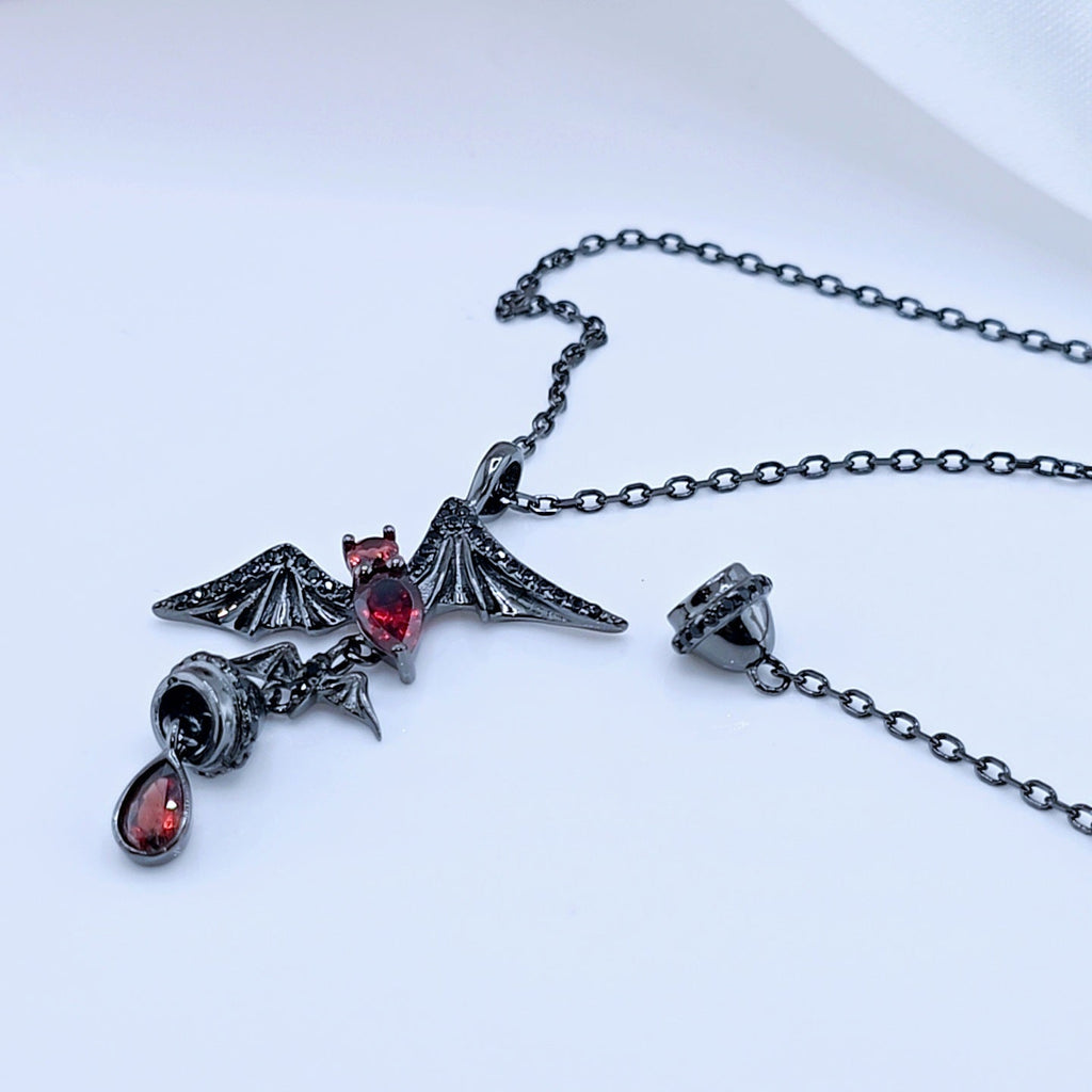 Bat Shaped Garnet Vintage Gothic Punk Necklace