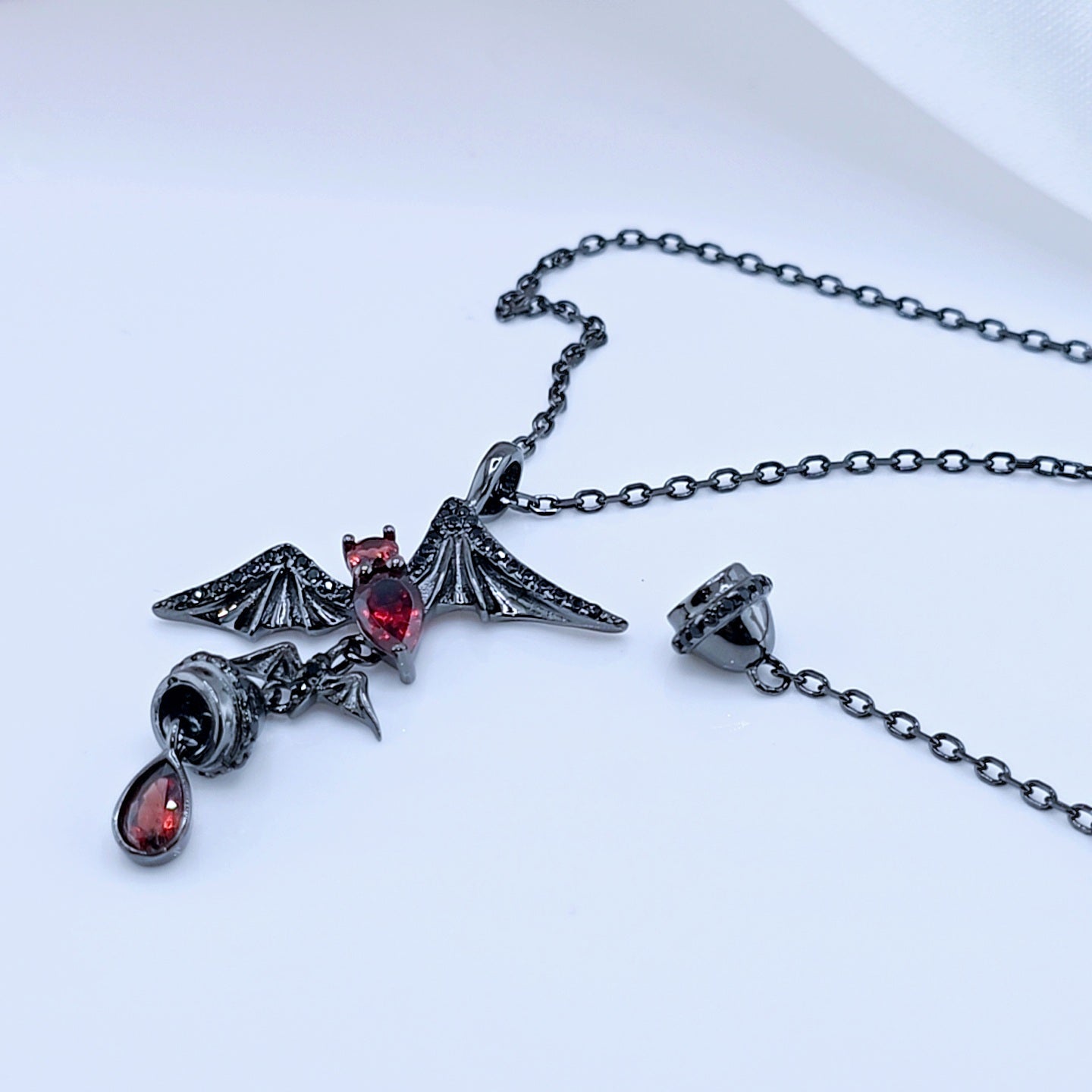 Bat Shaped Garnet Vintage Gothic Punk Necklace
