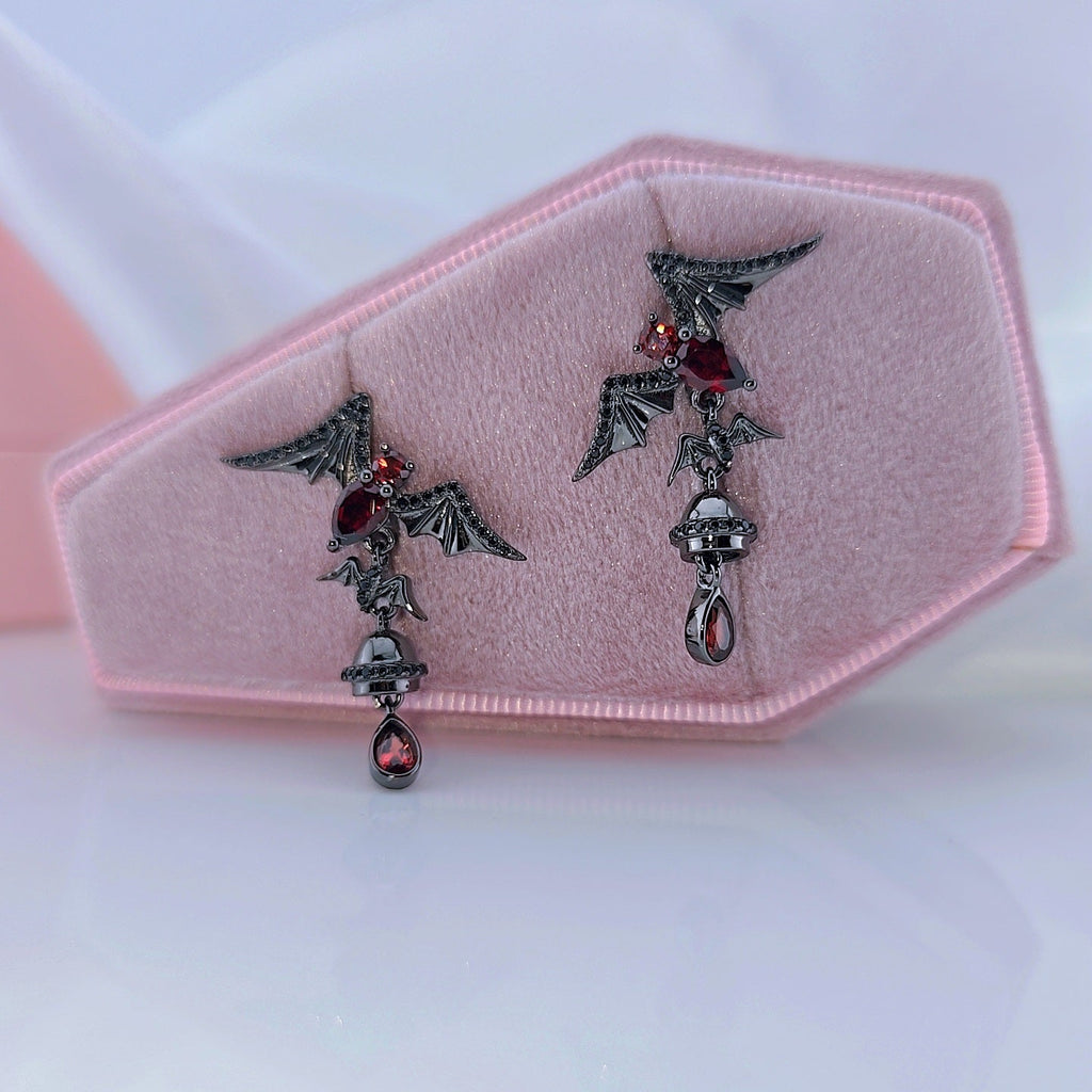Bat Shaped Garnet Vintage Gothic Punk Earrings