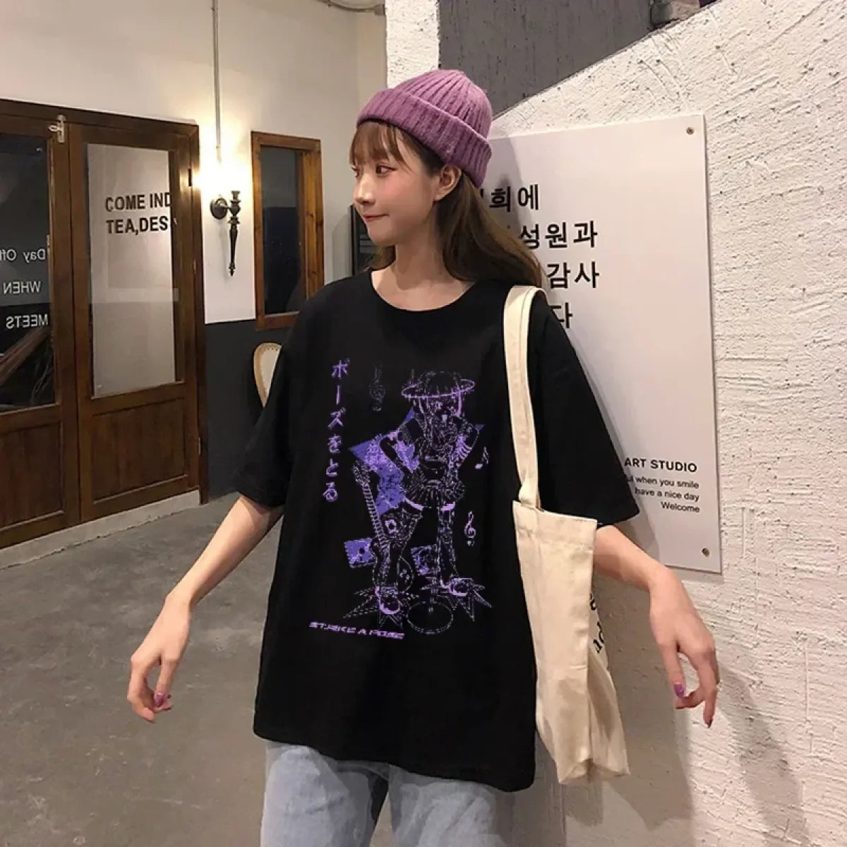 Rockstar Anime Girl Oversized Tee