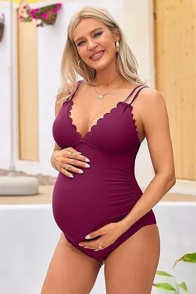 Maternity Swimsuit - Comfortable Support - Ruch Scallop V Neck