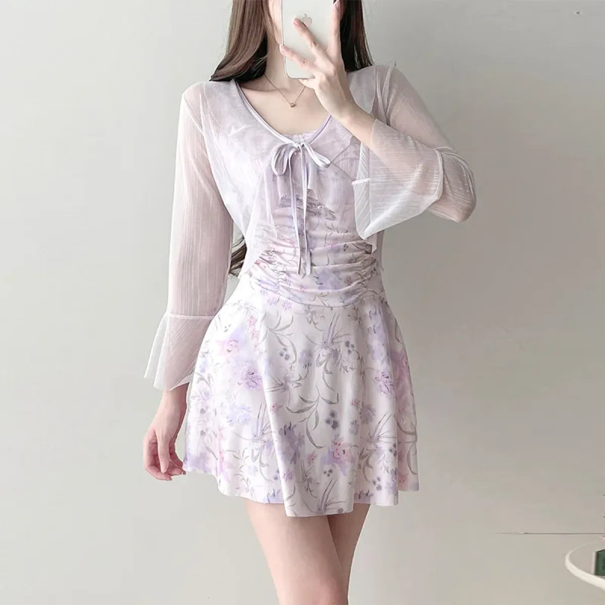 Ruffle Swimsuit Set – Kawaii Mesh Cover-Up Bikini Duo