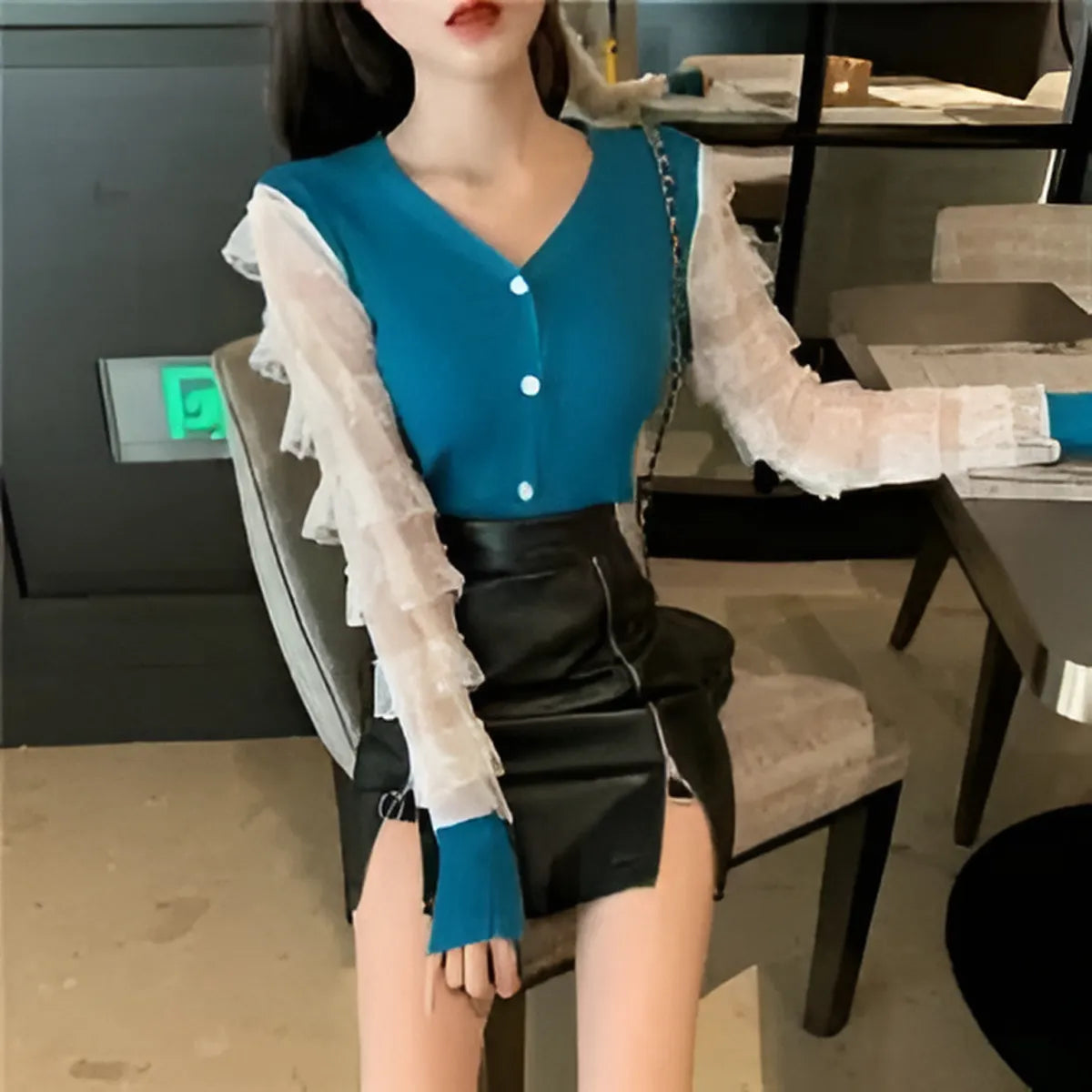 Ruffled Knitted Cardigan