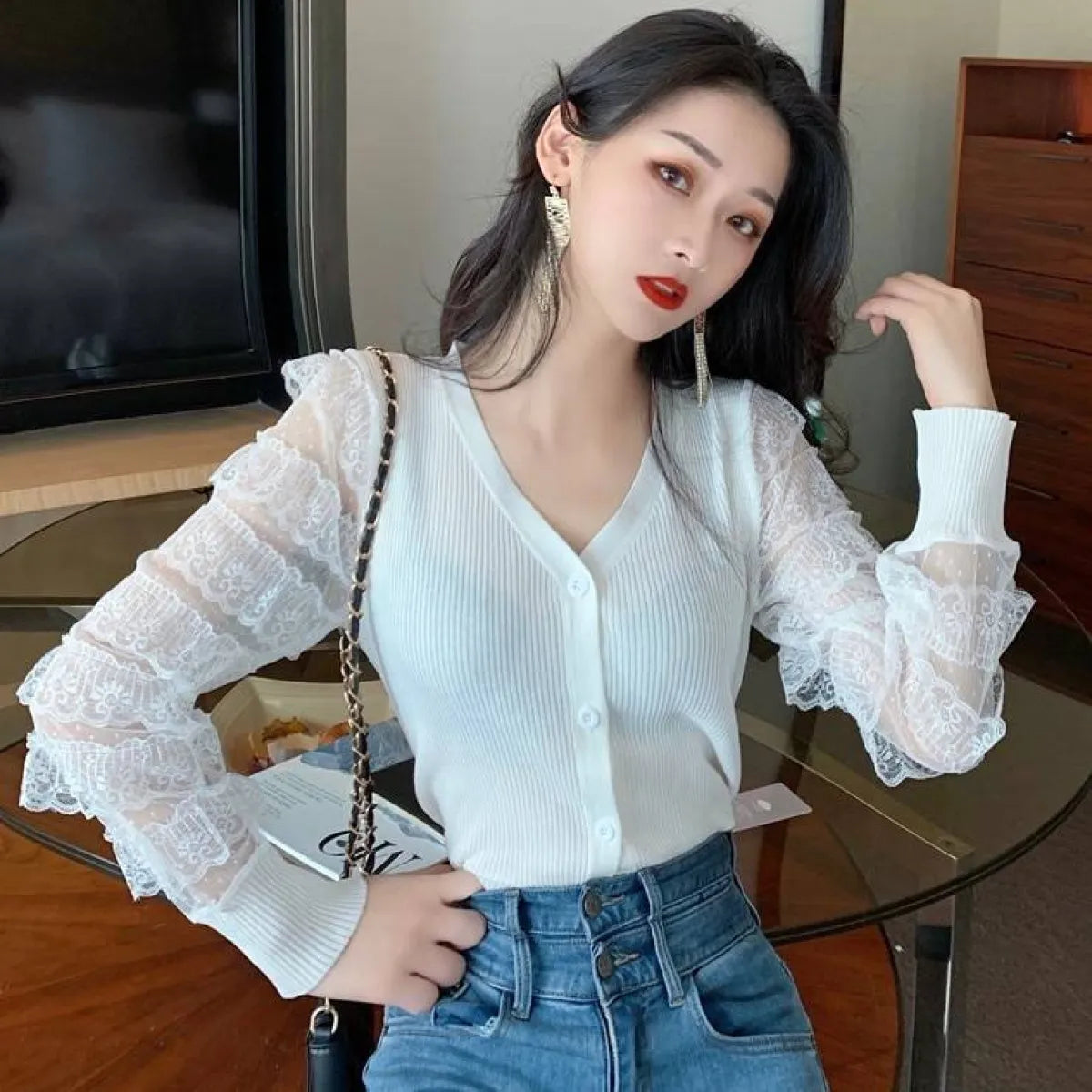 Ruffled Knitted Cardigan