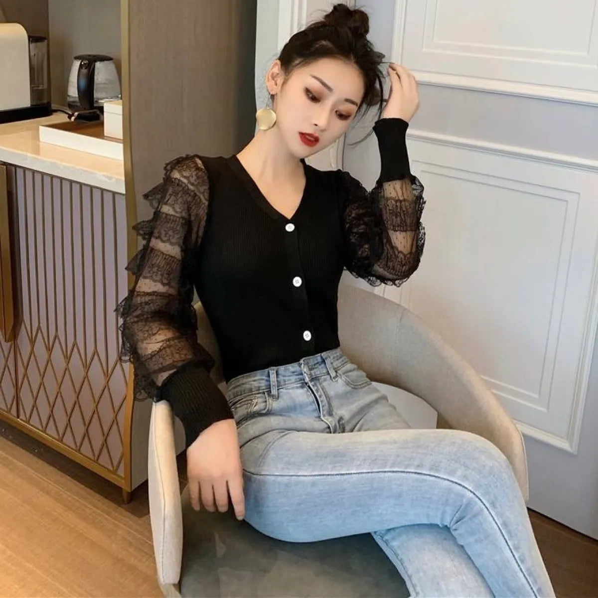 Ruffled Knitted Cardigan