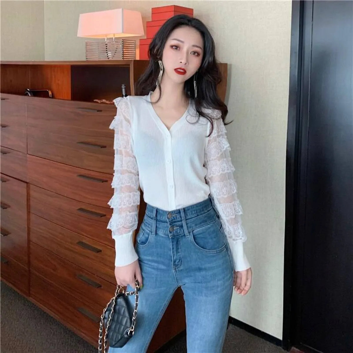 Ruffled Knitted Cardigan