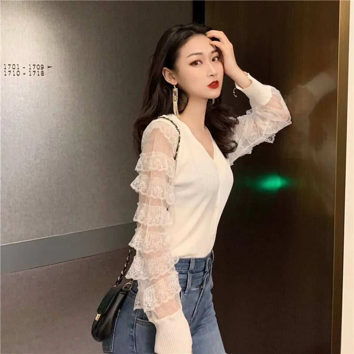 Ruffled Knitted Cardigan