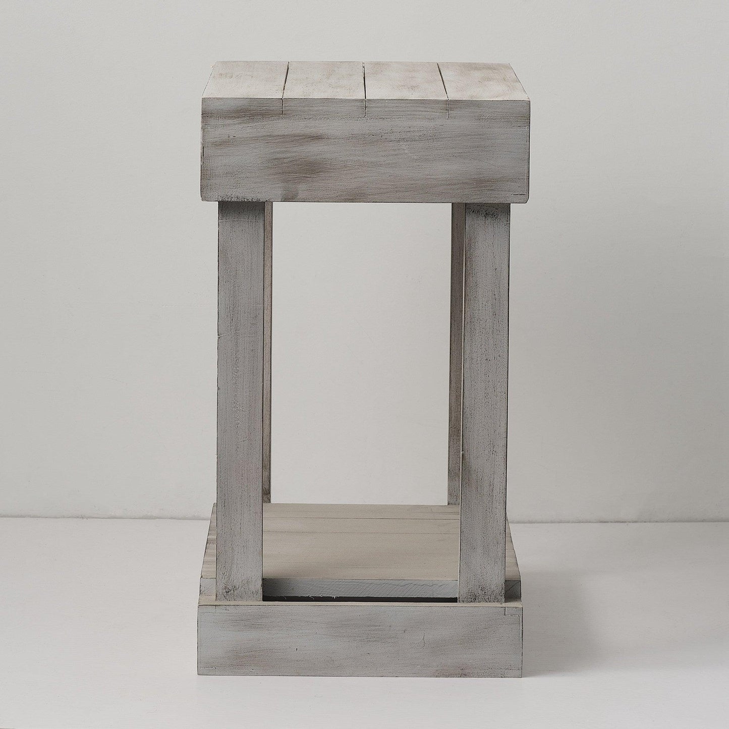 Rustic Wood Square Side Table with Shelf