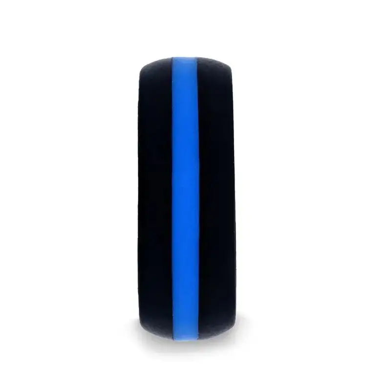 ZOLAN Matte Black Men's Silicone Ring ring With Vibrant Blue Colored Inlay - 8mm