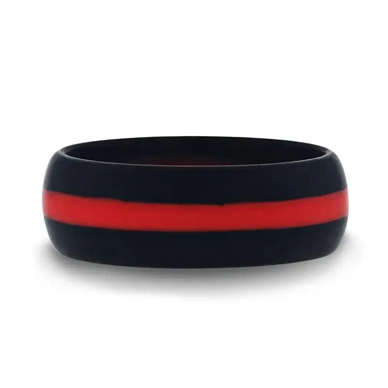 ZARIA Matte Black Men's Silicone Ring ring With Vibrant Red Colored Inlay - 8mm