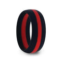 ZARIA Matte Black Men's Silicone Ring ring With Vibrant Red Colored Inlay - 8mm