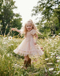 Smocked Dots Tulle Dress - Champagne
