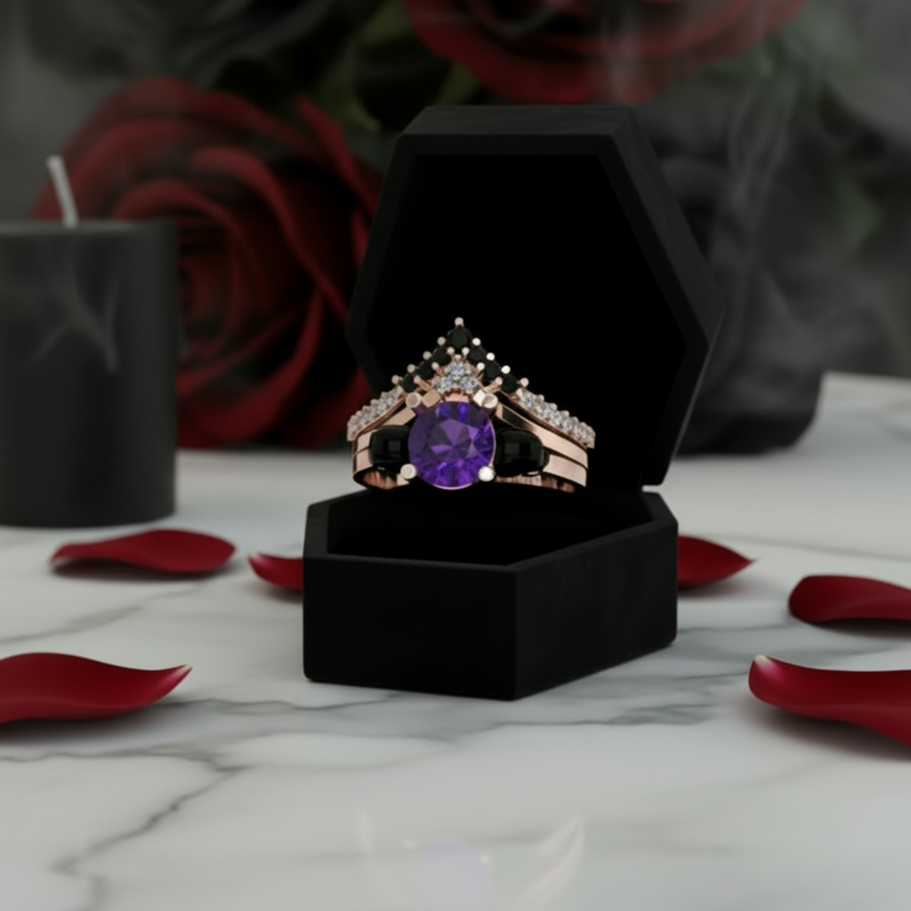 Soulmate- 1ct Violet Round Cut Created Diamond Option Gothic Ring
