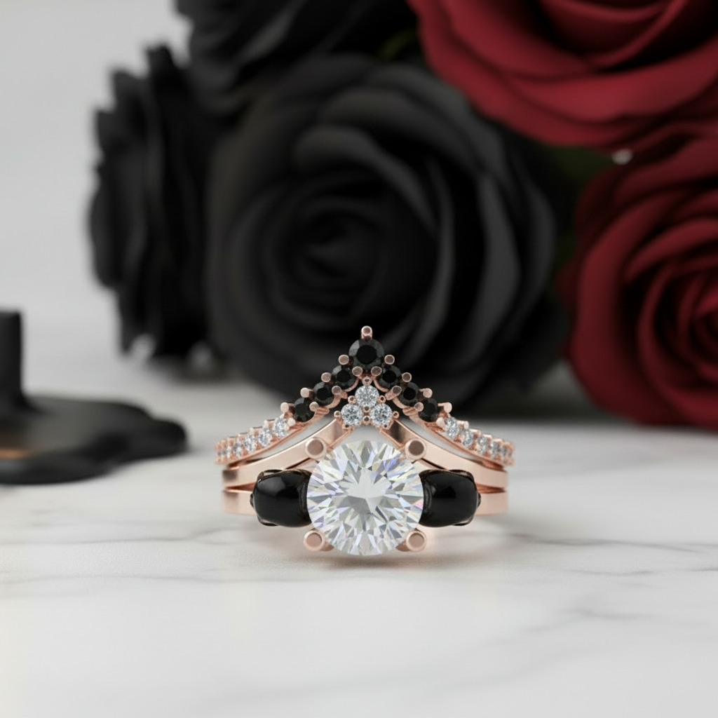 Soulmate- 1ct Violet Round Cut Created Diamond Option Gothic Ring