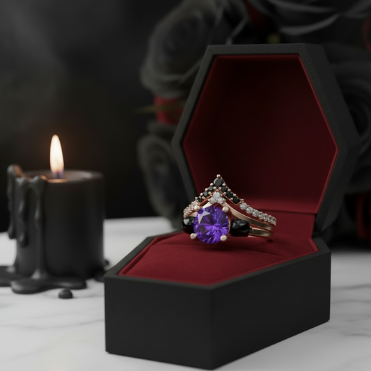 Soulmate- 1ct Violet Round Cut Created Diamond Option Gothic Ring